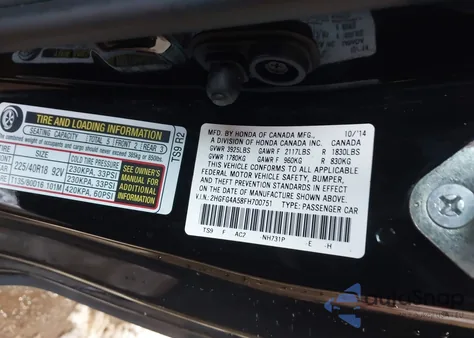 2015 Honda Civic Si z USA, uszkodzony, nr VIN 2HGFG4A58FH700751